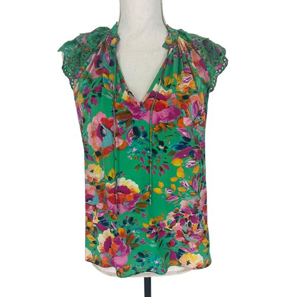 Caballero Green Floral Ruffle Sleeve Viscose Top - Picture 4 of 12